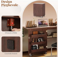 Mobile per Macchina da Cucire Pieghevole, Tavolo da Cucito con Stazione di Ricarica, Ruote Bloccabili, Ripiano e Contenitori (Marrone Scuro, 116 x 41 x 78 cm)