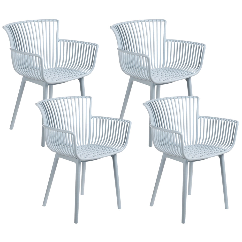 Set di 4 sedie da pranzo in plastica azzurro per interni ed esterni da giardino con braccioli in stile minimalista