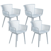 Set di 4 sedie da pranzo in plastica azzurro per interni ed esterni da giardino con braccioli in stile minimalista
