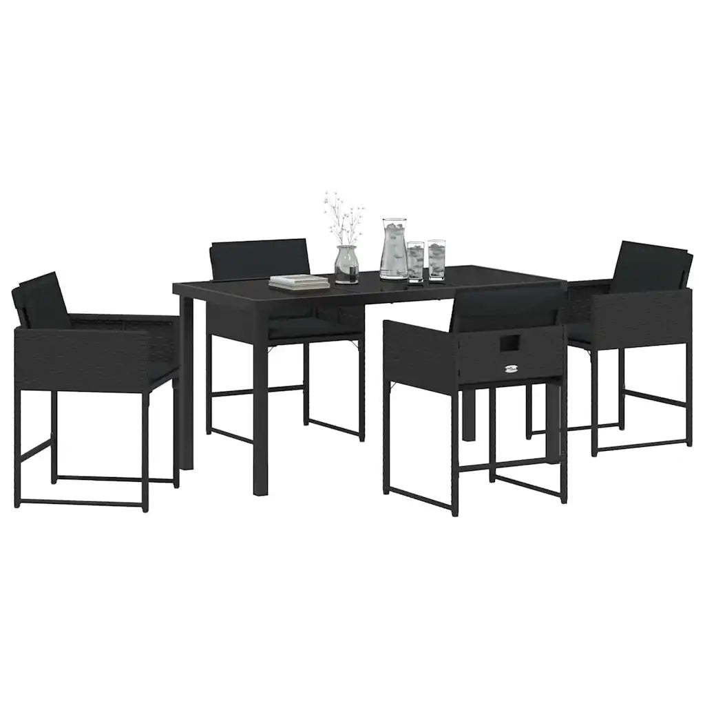 Set da Pranzo per Giardino con cuscino 5 pz | Set Salotto da Giardino Nero polyrattan
