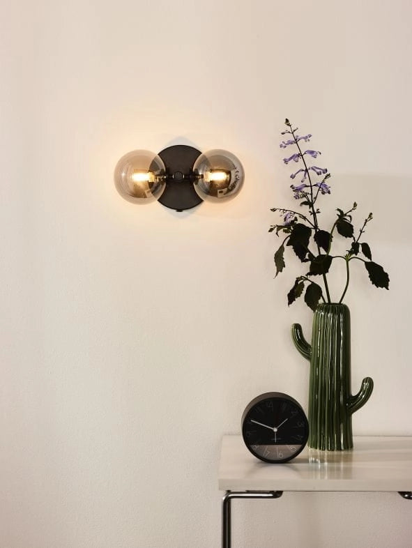 Applique Lucide Tycho 2xG9 28W nero acciaio vetro fumé