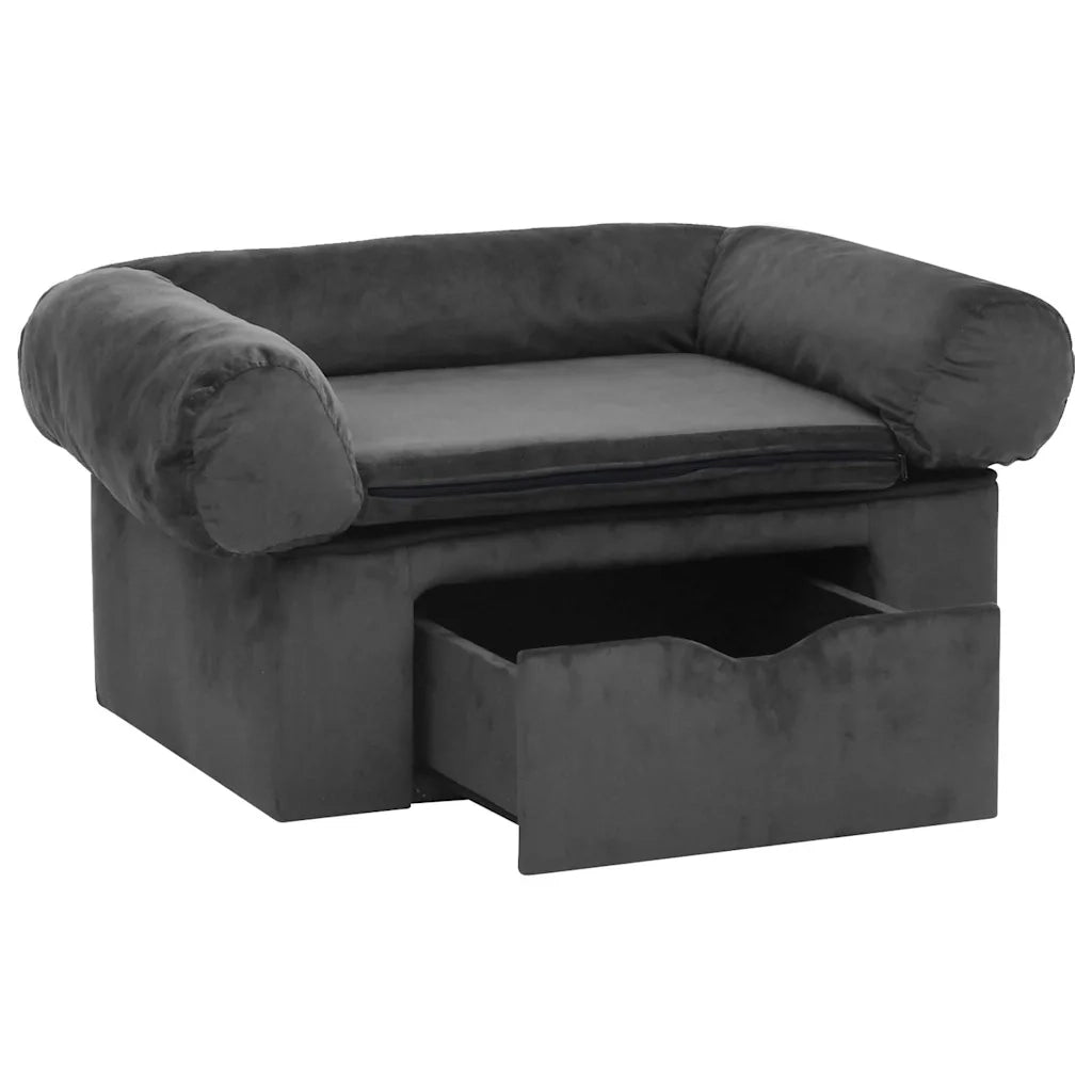 Divano per Cani con Cassetto Grigio Scuro 75x50x38cm in Peluche 171079