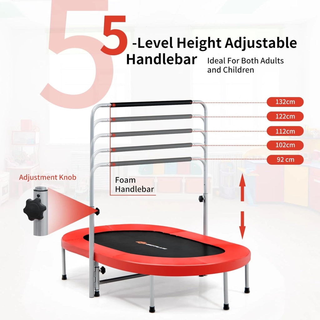 Trampolino doppio per bambini, 154 x 90 cm (L x L), Trampolino per fitness pieghevole, maniglia regolabile, rimbalzo ovale per bambini e adulti, portata massima di 150 kg