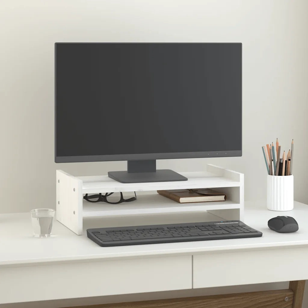 Supporto per Monitor Bianco 50x27x15 cm Legno Massello di Pino 814020