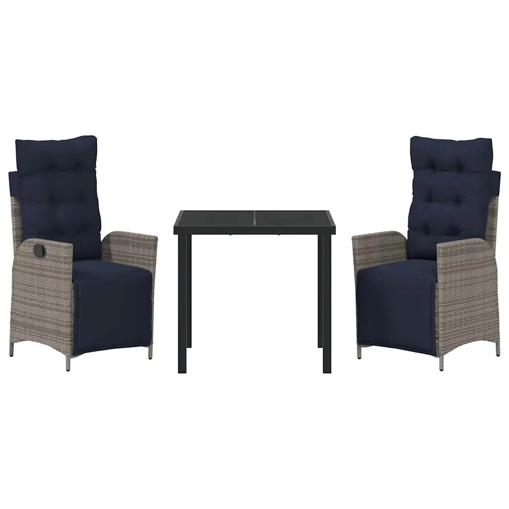 Set da Pranzo per Giardino 3 pcs Grigio e Nero Rattan