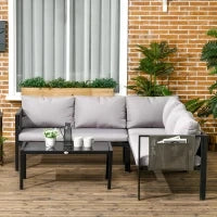 Set da Giardino 4 Pezzi con 2 Divanetti, Poltrona Angolare e Tavolino da Caffè in Vetro Temperato