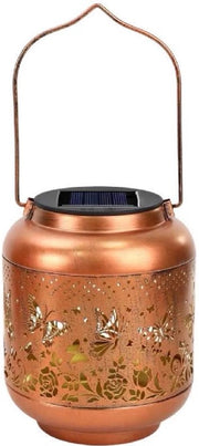 Lanterna a forma di farfalla alimentata da energia solare, ideale per esterni, lampada da parete metallica idrorepellente per giardini e terrazze.