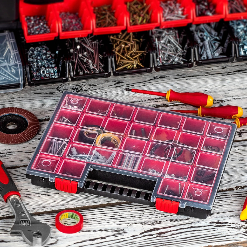 Set di 6 contenitori organizer per officina KADAX con 21 cassetti, ideali per garage.
