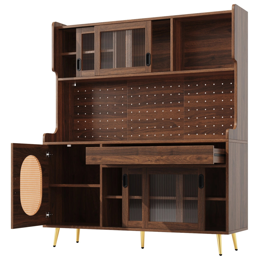 Credenza LED con cassetti e pannello perforato per cucina e sala da pranzo; in MDF; marrone; 145 × 39 × 171 cm