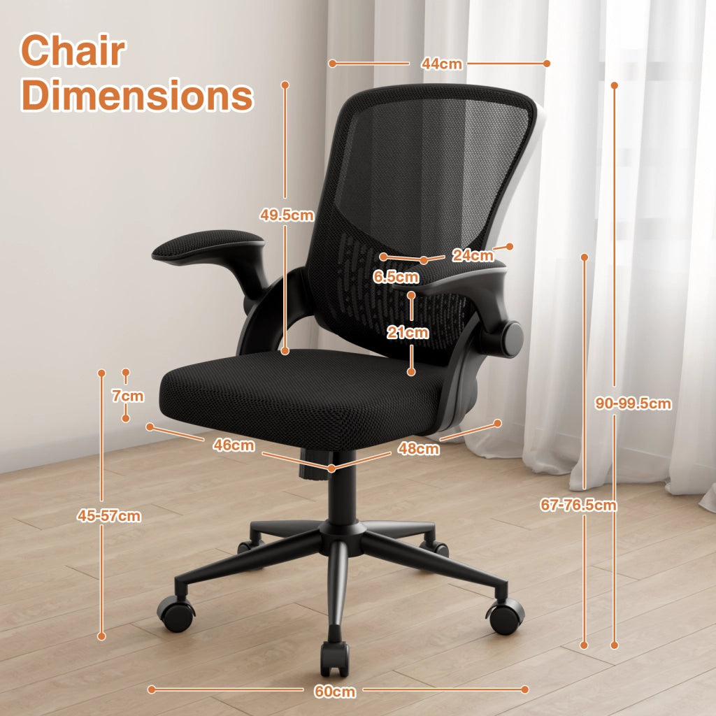 Sedia da ufficio con braccioli -  Sedia da ufficio ergonomica - Su ruote - Sedia girevole regolabile in altezza - Nero
