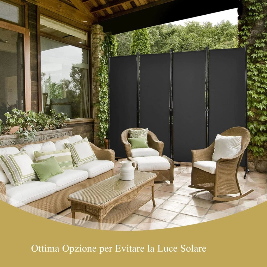 Paravento da Interno in Metallo, Separé Divisorio Interno Pieghevole con Piedini Stabili, Pannelli Divisori per Interni per Casa e Ufficio (Nero, 220 x 173 cm (4 Pannelli))