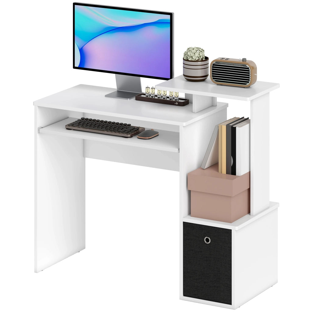 Scrivania Moderna con Cassetto e Ripiano Tastiera ¨C Zephmum ¨C Bianco e Nero 100x40x86.6cm