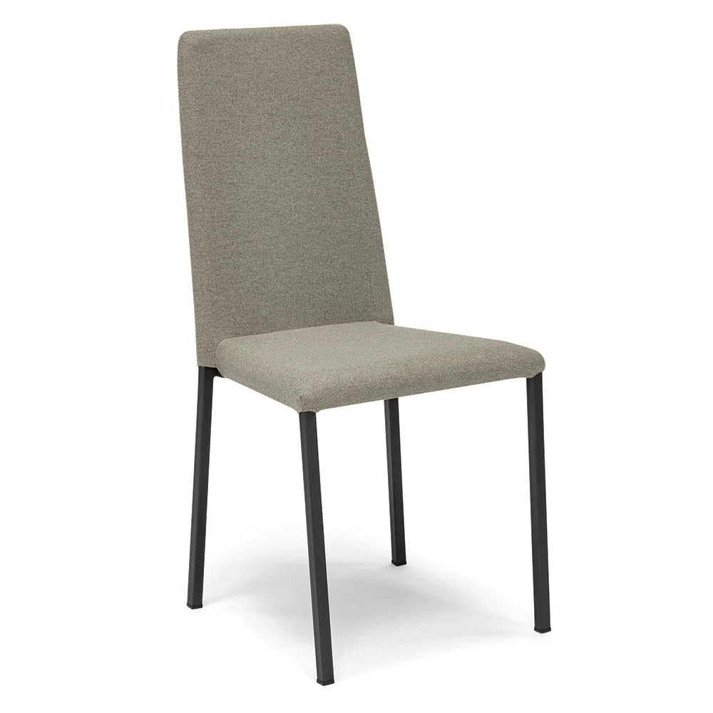 Set 6 sedie imbottita modello BETTY STYLE per interni, design moderno, gambe quadre in metallo, schienale e seduta rivestiti con tessuto morbido al tatto Terra