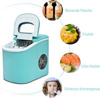 Macchina del Ghiaccio Portatile 12kg/24h, Macchina del Ghiaccio Cubetti con Cucchiaio Porzionatore e Cesto, 9 Cubetti di Ghiaccio in 6-13 Minuti (Verde)