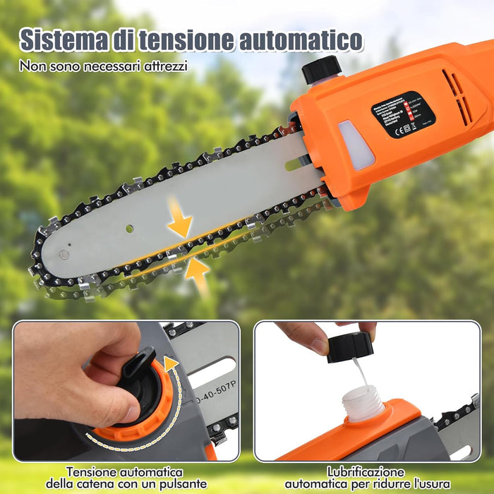 Motosega Telescopica Elettrica da 212-286 cm, Motosega Multiangolare con Testa Regolabile, Installazione senza Attrezzi, Leggera e con Cavo per Taglio di Rami e Legno