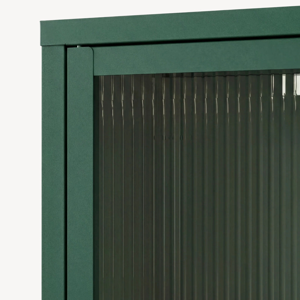 Credenza Säkylä Comò con Ante in Vetro Scanalato 84x64x35 cm Verde Abete [en.casa]