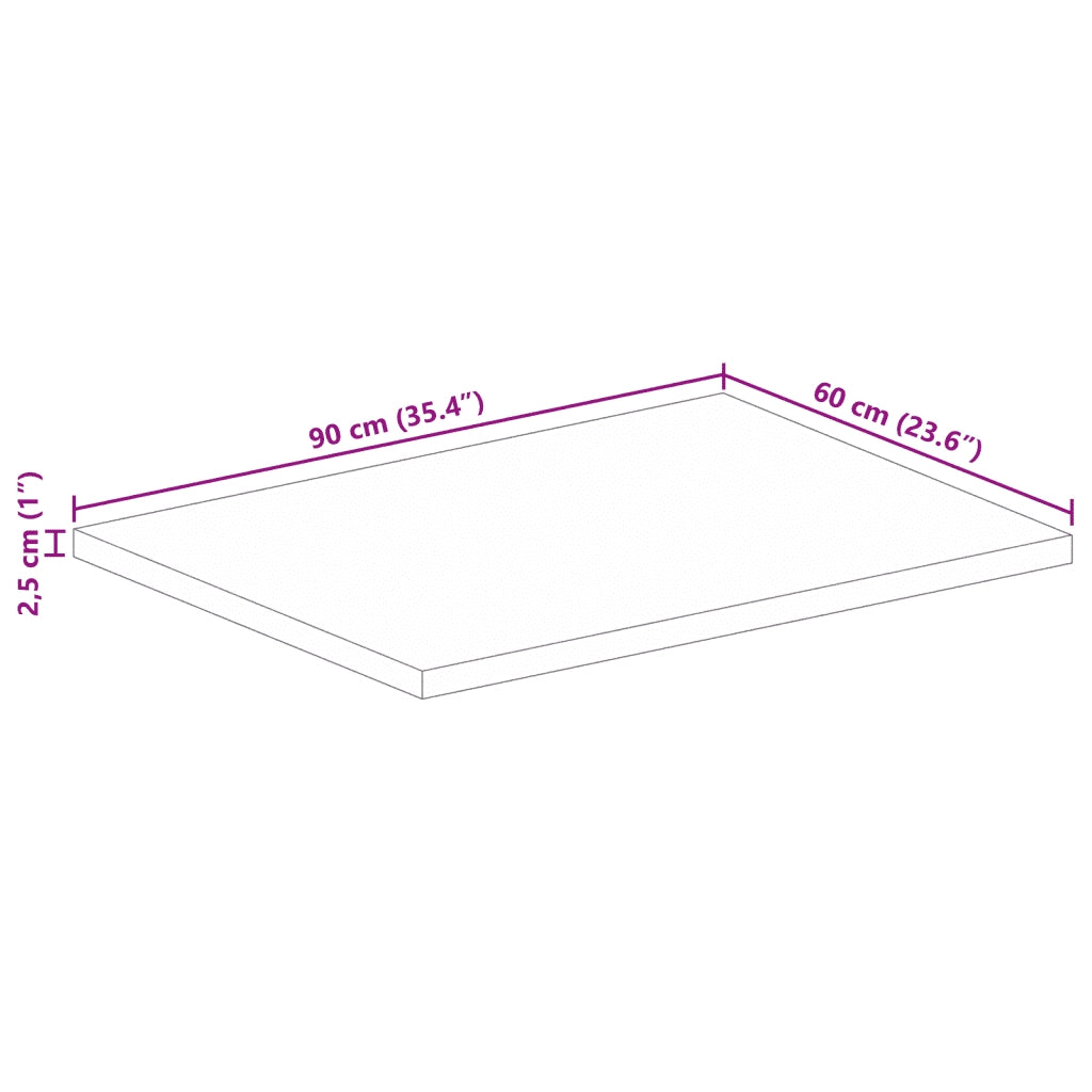 Piano per Tavolo 90x60x2,5cm Rettangolare Legno di Mango Grezzo 371332
