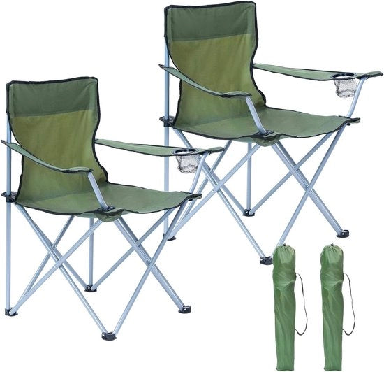 Set di Sedie da Campeggio a Pieghezza con Porta Orefice - Sedie da Campeggio con Braccio e Borsa da Trasporto - Sedie da Campeggio Leggere fino a 120 kg di Carico Verde