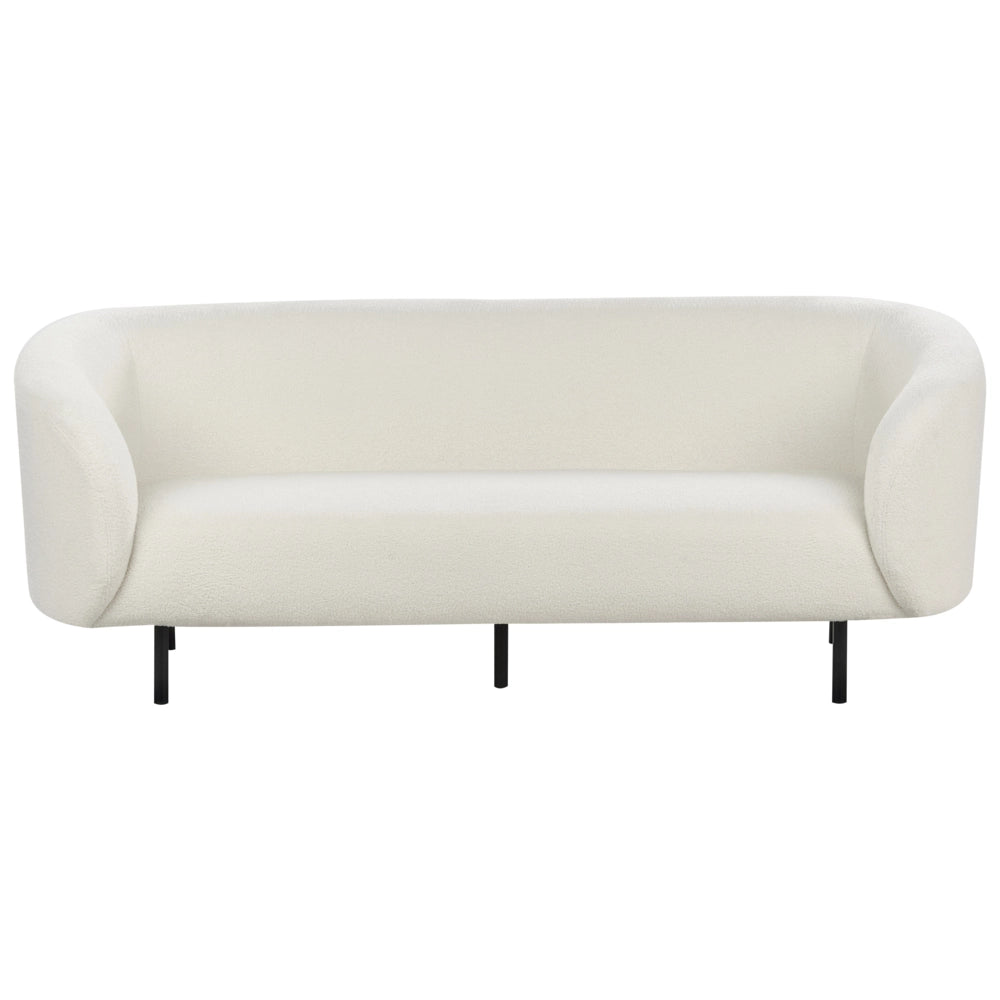 Divano 3 posti in tessuto bouclè bianco e nero con gambe nere stile glamour retrò soggiorno