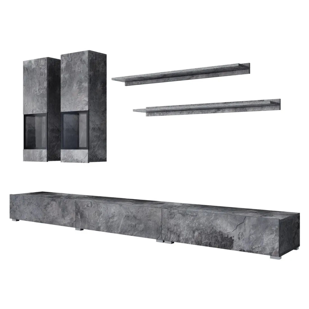 Set mobili da soggiorno RAMOS – Grigio effetto ardesia – Composizione murale design senza LED