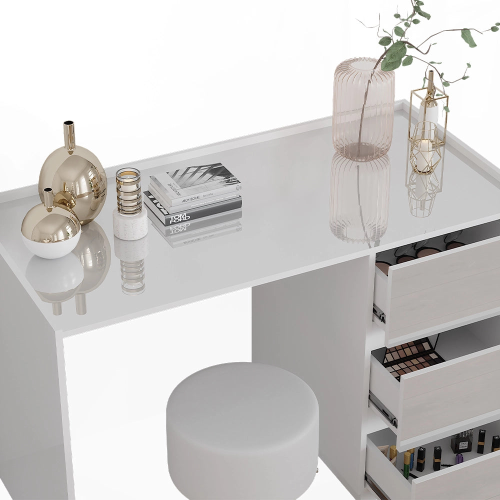 Vicco Tavolino da toilette Bianco lucido 120 cm con sgabello