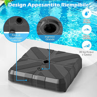 Base per Ombrello, Base Pesante Riempibile 45 L/60 kg con Acqua o Sabbia, Supporto per Ombrello da Patio Portatile 38/48 mm, per Giardino Piscina