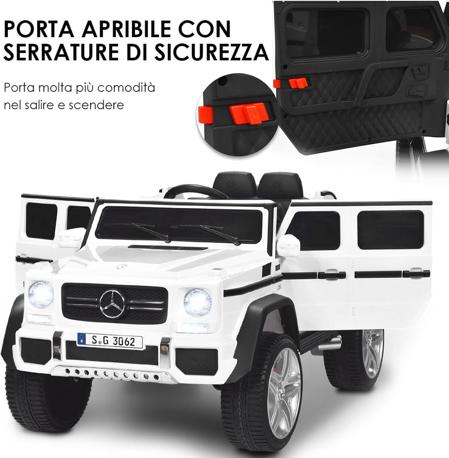 Mercedes Benz Macchina Elettrica per Bambini 12V, Veicolo Elettrico con Luci LED e Chiusura di Sicurezza, Macchina Cavalcabile per Bambini 3-8 Anni (Bianco)