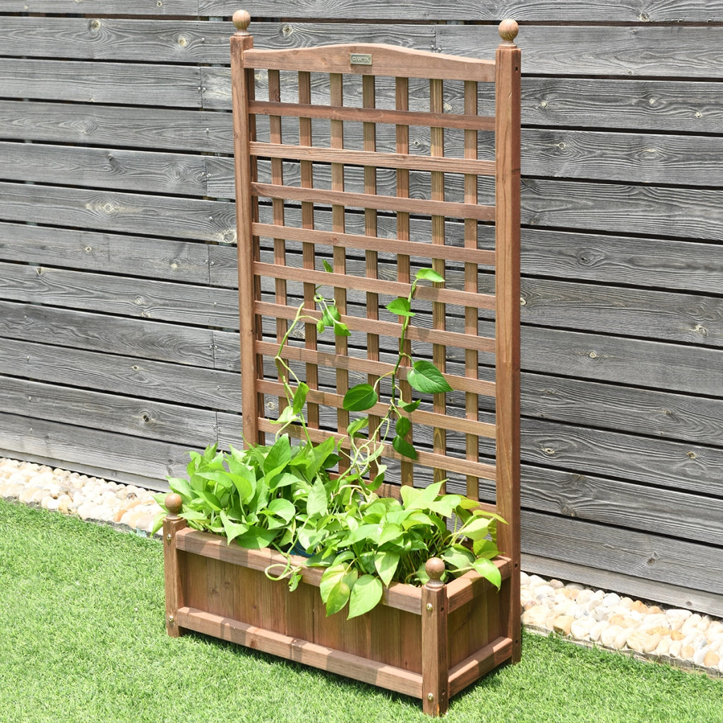 Fioriera da esterno in legno massiccio con traliccio struttura resistente alle intemperie, Fioriera per giardino per piante rampicanti -Fioriere