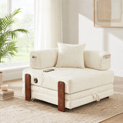 Divano letto pieghevole 2 in 1 con funzione letto e porte USB e Type-C con tasche portaoggetti in tessuto beige