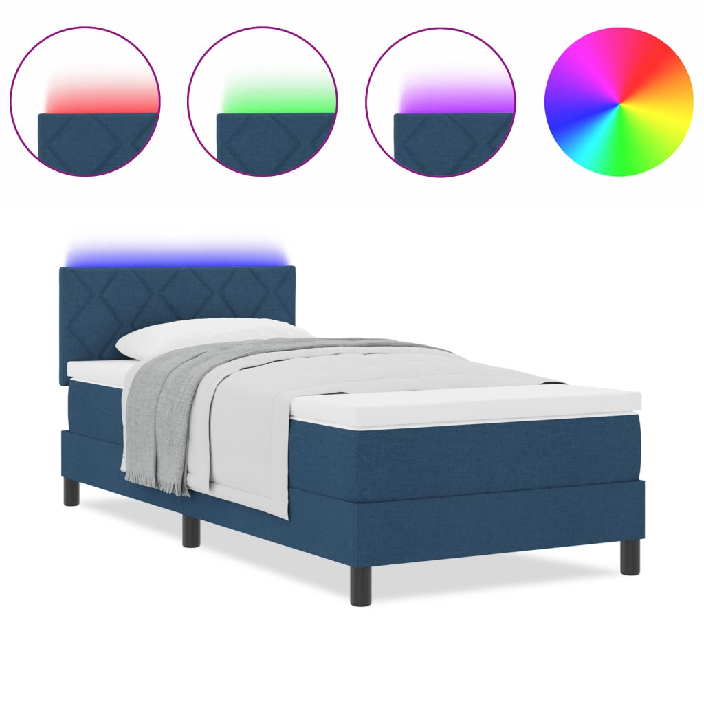 Letto Box Spring con Materasso & LED Blu 100x200 cm Tessuto