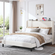 Letto a piattaforma imbottito 160x200 in tessuto; antiscivolo; doghe metalliche; senza boxspring