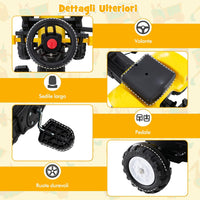 3 in 1 Escavatore per Bambini, Trattore con Rimorchio Staccabile Cavalcabile per Bambini, con 6 Ruote e 2 Benne, per Bambini 3-6 Anni (Giallo)