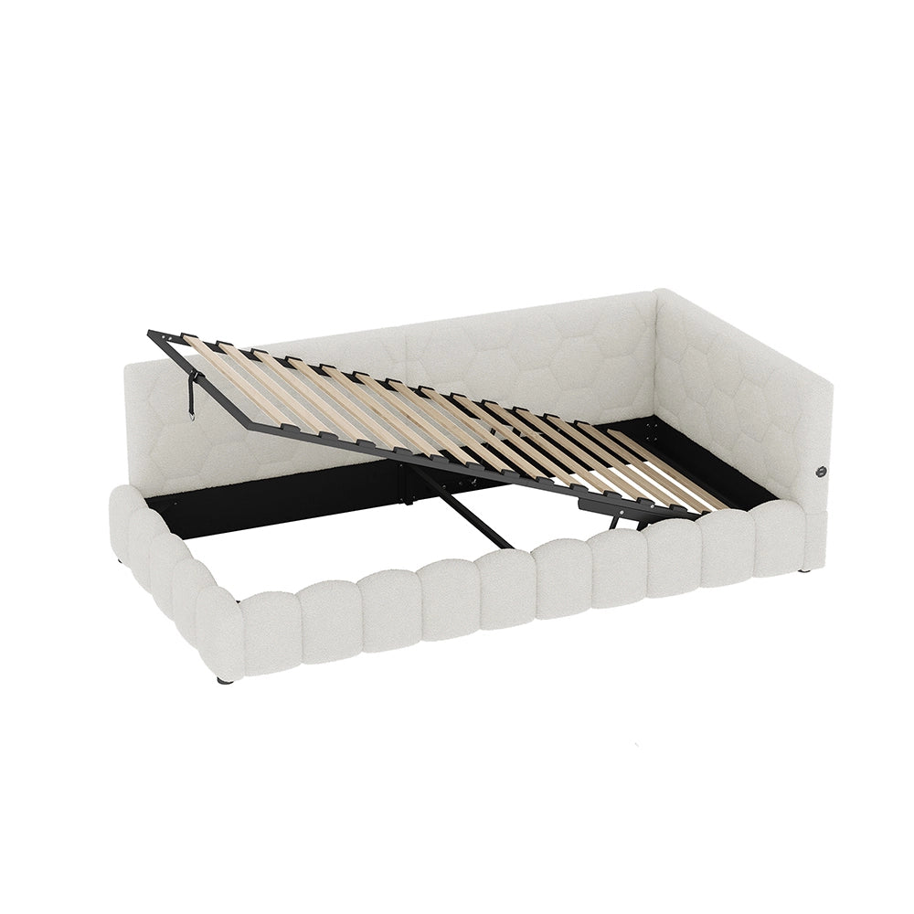 Letto giorno 90x200cm - Xylo - bianco, LED, USB-C, idraulico, pile