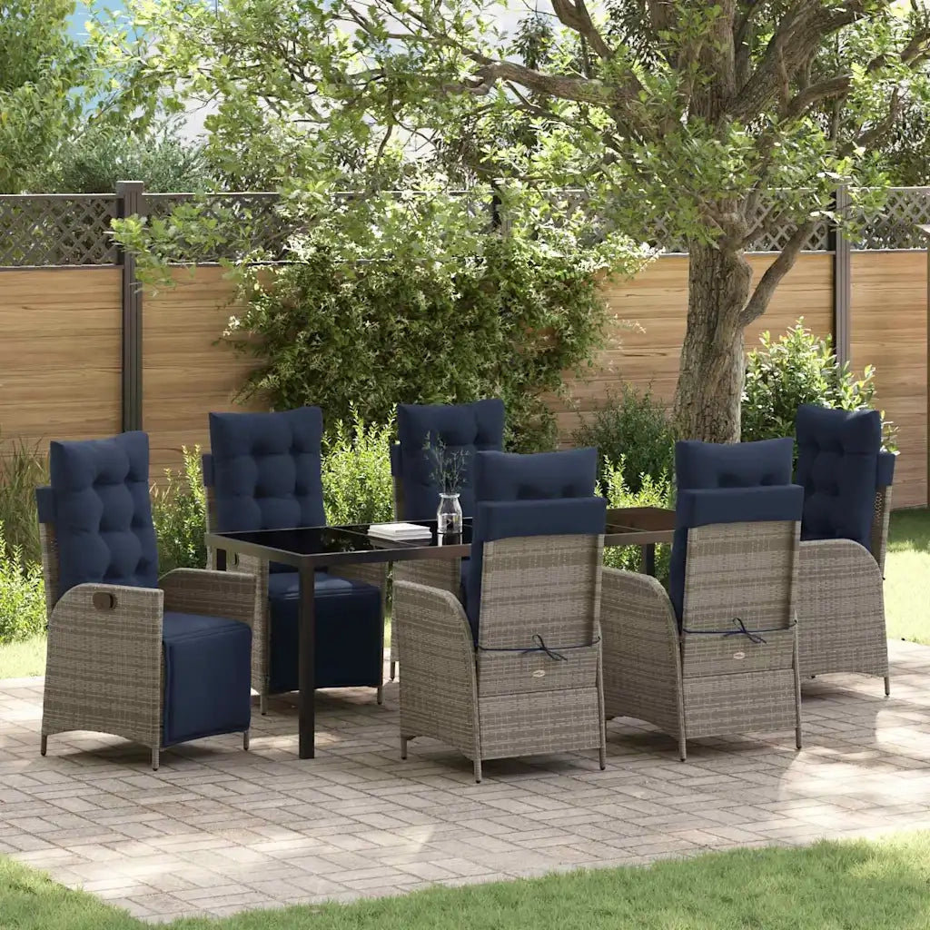 Set da Pranzo per Giardino 7 pcs Grigio e Nero Rattan 3380587