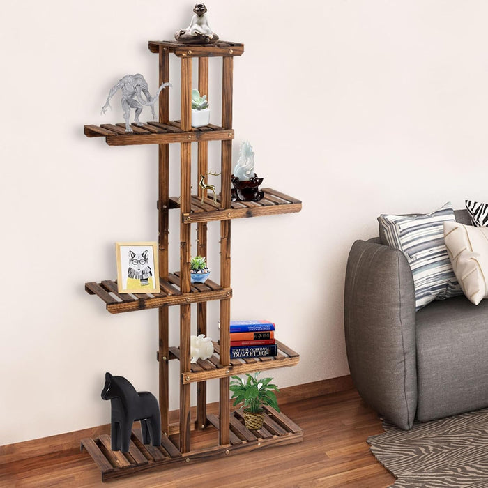 Porta Piante da Interno ed Esterno, Scaffale per Piante in Legno a 6 Livelli, Porta Fiori e Vasi da Balcone, Giardino e Salotto