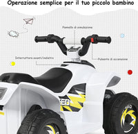 6V Quad Elettrico per Bambini con Batteria, Mini Quad con Funzione Avanti/Indietro, Velocità Massima 4,6 km/h (Bianco)