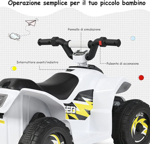 6V Quad Elettrico per Bambini con Batteria, Mini Quad con Funzione Avanti/Indietro, Velocità Massima 4,6 km/h (Bianco)