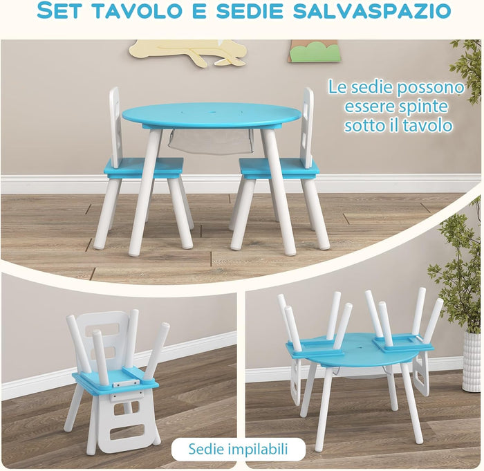 Set Tavolino Bambini con 2 Sedie, Set Tavolo e 2 Sedie Montessori con Borsa a Rete e Schienale Ergonomico, Mobile per Cameretta per Bambini di 3-7 anni
