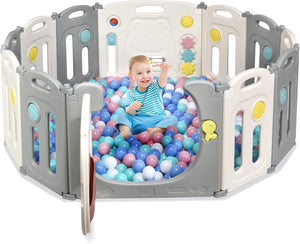 Recinto per Bambini da Giocare, Box Pieghevole Centro di Attività per Bambini, Porta con Chiusura e Giocattoli, Ecologico, da Interni ed Esterni (12Pannelli)