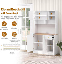 Armadio Dispensa da Cucina, Credenza da Cucina Alta con Ripiani Regolabili in 3 Posizioni, Illuminazione a LED e Presa Elettrica, per Sala da Pranzo, Soggiorno, Cucina, 100 x 40 x 181 cm