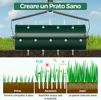 Arieggiatore Giardino 44/53 CM, Arieggiatore da Prato con Manico Rimovibile e Punte per Allentamento del Terreno, Arieggiatore Manuale per Prato, Giardino e Cortile (44 x 128 cm Verde)