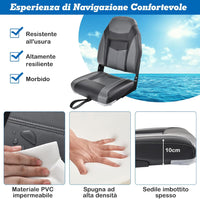 Sedia da Barca, Sedile da Barca Pieghevole con Morbido Cuscino Imbottito, Rivestimento in PVC Impermeabile, 44,5 x 51 x 61 cm (Grigio, 2)
