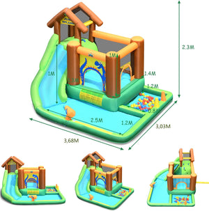 Castello Gonfiabile per Bambini, Parco Acquatico con Scivolo per Bambini, Piscina Trampolino e Palline, con Borsa da Trasporto, per 5 Bambini 3-10 Anni (con Compressore)
