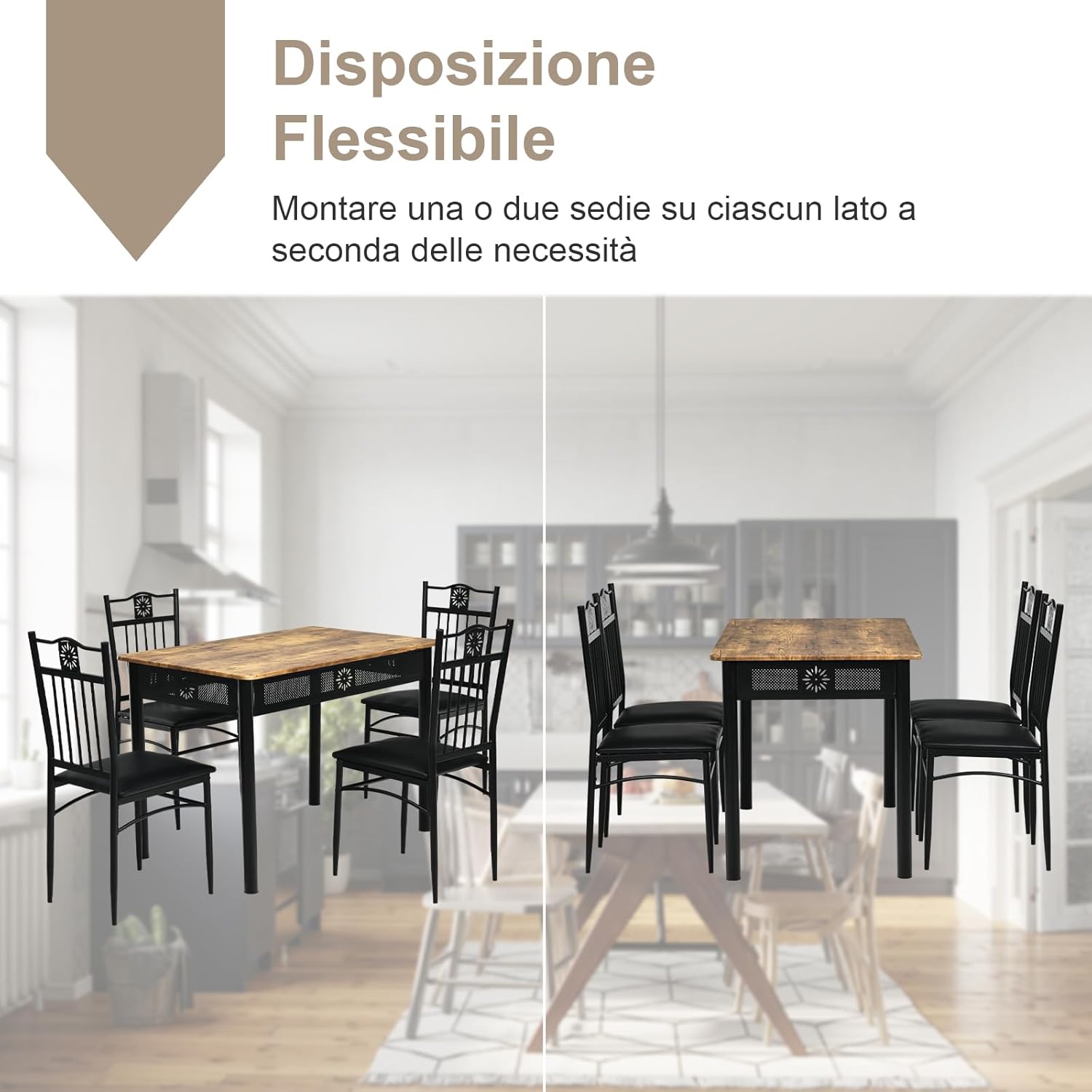 Set Tavolo e Sedie da Pranzo 5 Pezzi, Tavolo Cucina Rettangolare 110 cm con Sedie Imbottite per 4 Persone, Set Mobili Salvaspazio per Soggiorno Cucina Bar Ristorante (nero)