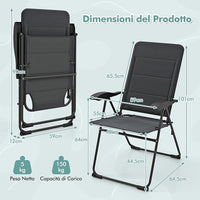 Set di 2 Sedie da Giardino, Poltrona Reclinabile da Giardino con Schienale Regolabili a 7 Posizioni, Sedia Pieghevole Imbottite per Giardino,Spiaggia, Portata 136 kg (Grigio)