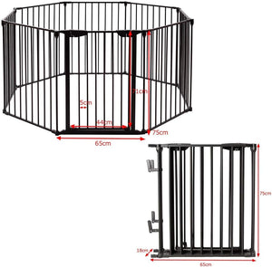 Cancelleto di Sicurezza, Barriera Protettiva per Camino Bambini Animali Domestici Scale, Pieghevole, Inclussa Una Porta e 8 Elementi Laterali, in Ferro, 500x 74,5cm (Nero)