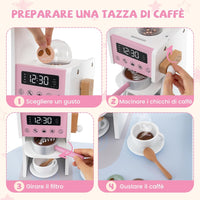 Cucina Giocattolo Angolare con Fornelli e Micronde da Suoni e Luci, Cucina per Bambini in Legno con Macchina Caffè, Lavandelo, Forno e Lavatrice, Set Cucina con Accessori (Rosa)