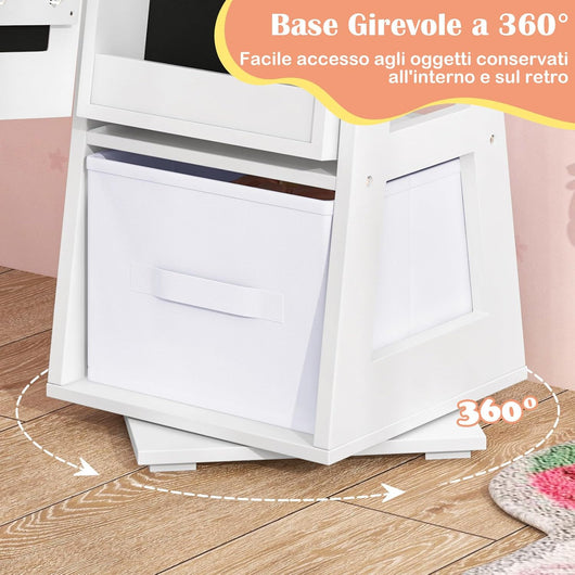 Armadietto Portagioie per Bambini 31,5 x 29,5 x 119cm, Specchio a Figura Intera a Forma di Corona con Ganci, Ripiani, Base Girevole a 360°e Cassetto in Tessuto (Bianco)