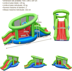 Castello Gonfiabile per Bambini, Casa Gonfiabile con Trampolino, 2 Scivoli, Parete da Arrampicata, Borsa di Trasporto e Kit di Riparazione, per Esterno e Interno (Senza soffiatore)