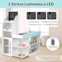 Set da Supermercato in Legno per Bambini, Gioco di Finta Spesa con Registratore di Cassa, Carrello della Spesa, Lavagna, Nastro Trasportatore, Mercato Interattivo con Contenitore e Luci LED